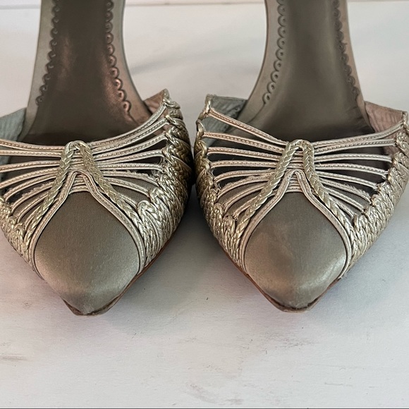 Giorgio Armani Metallic Embroidered Satin Heels - Picture 3 of 12